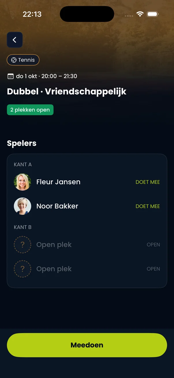 Een dubbel met twee open plekken en een Meedoen-knop